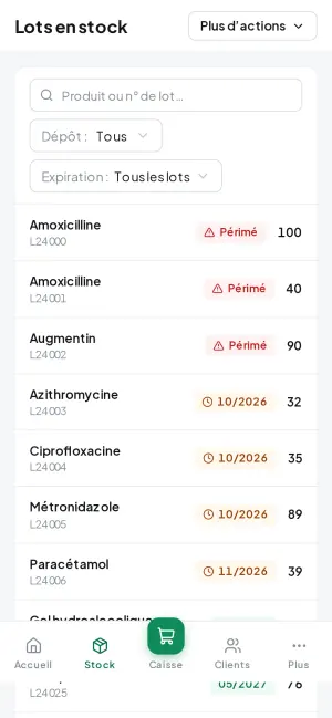 Batches, sorted by expiry date