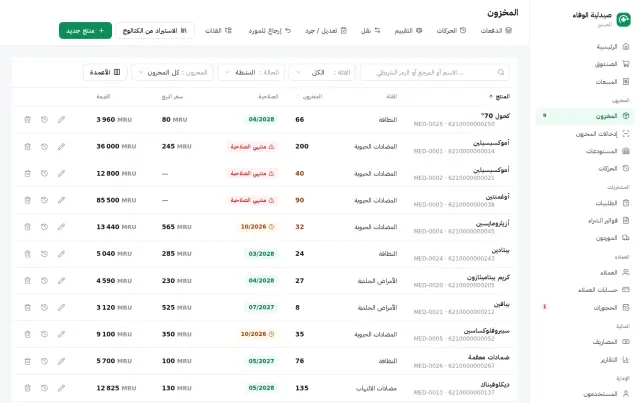 المخزون حسب المنتج، مع أقرب تاريخ انتهاء