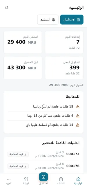 الرئيسية: إيداعات اليوم وتحصيلاته، القطع في المحل، وما ينتظر المعالجة