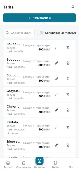 La liste des prix, articles en arabe et en français