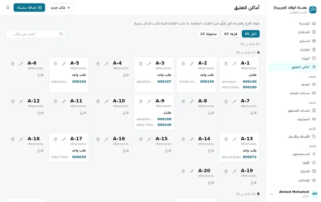 أماكن التعليق، مع الطلبات المعلّقة في كل منها
