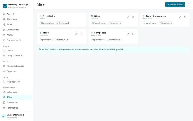 Les rôles : réception, atelier, comptable