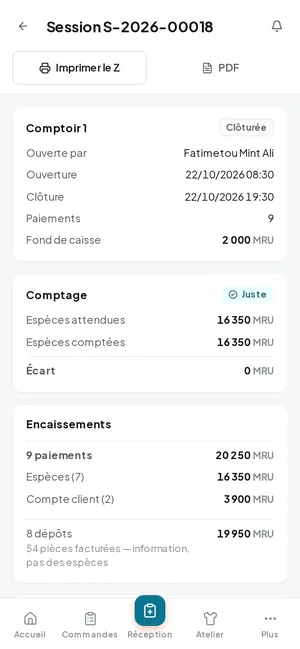 Une clôture de caisse : le comptage, les encaissements, les dépôts du jour