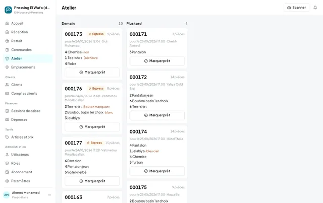 L’atelier : les commandes en retard, du jour et du lendemain