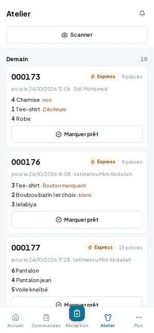 L’atelier : les commandes en retard, du jour et du lendemain