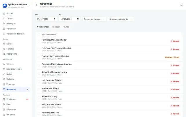 Les absences à justifier