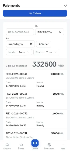 Payments, filtered by date and method